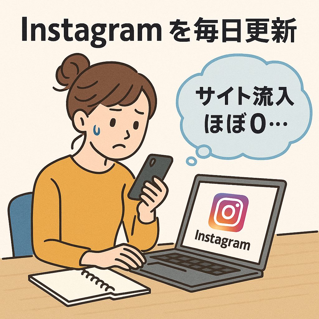 Instagramを更新してもサイト流入が少ない様子のイラスト